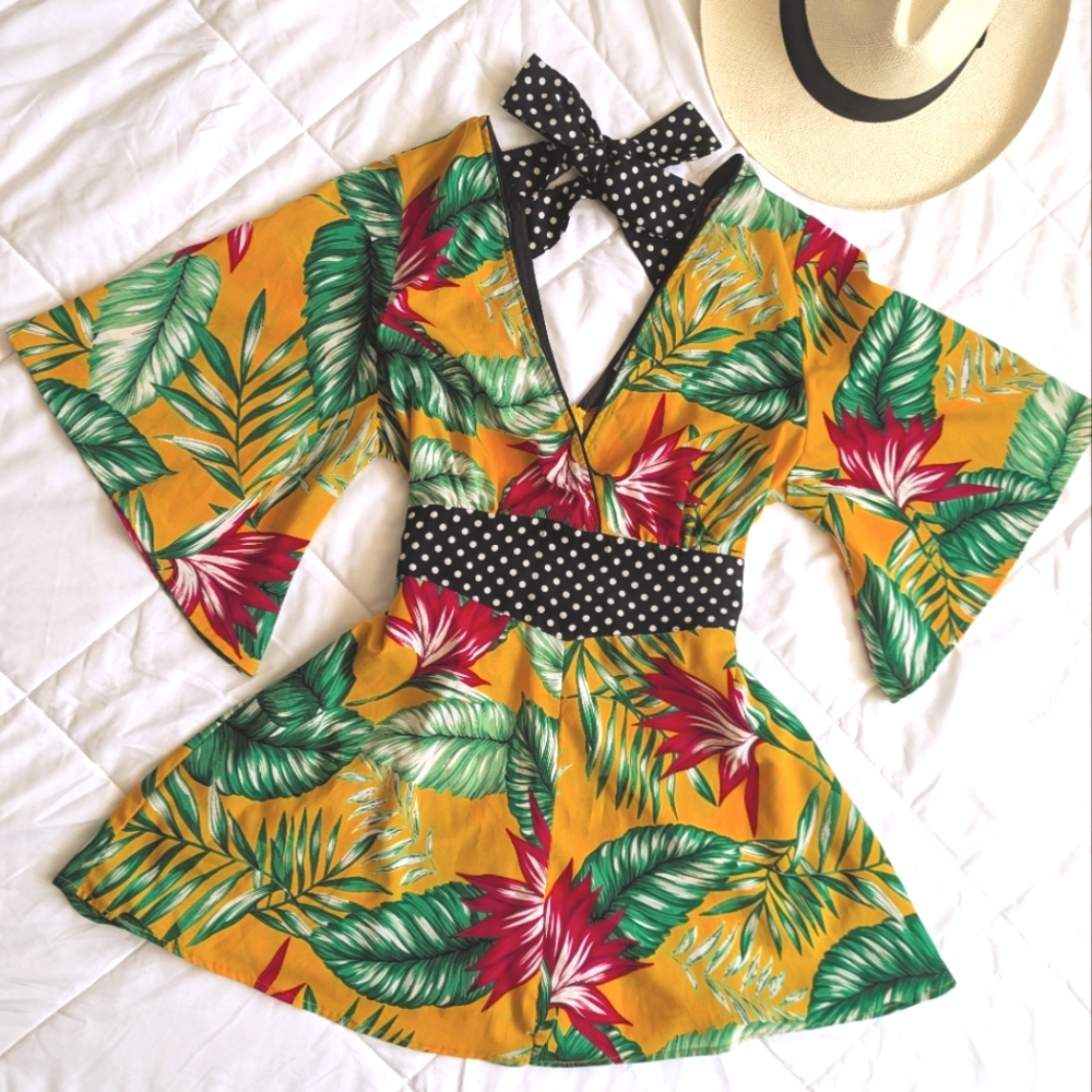 Tropical Leaf and Polka Dot blouse